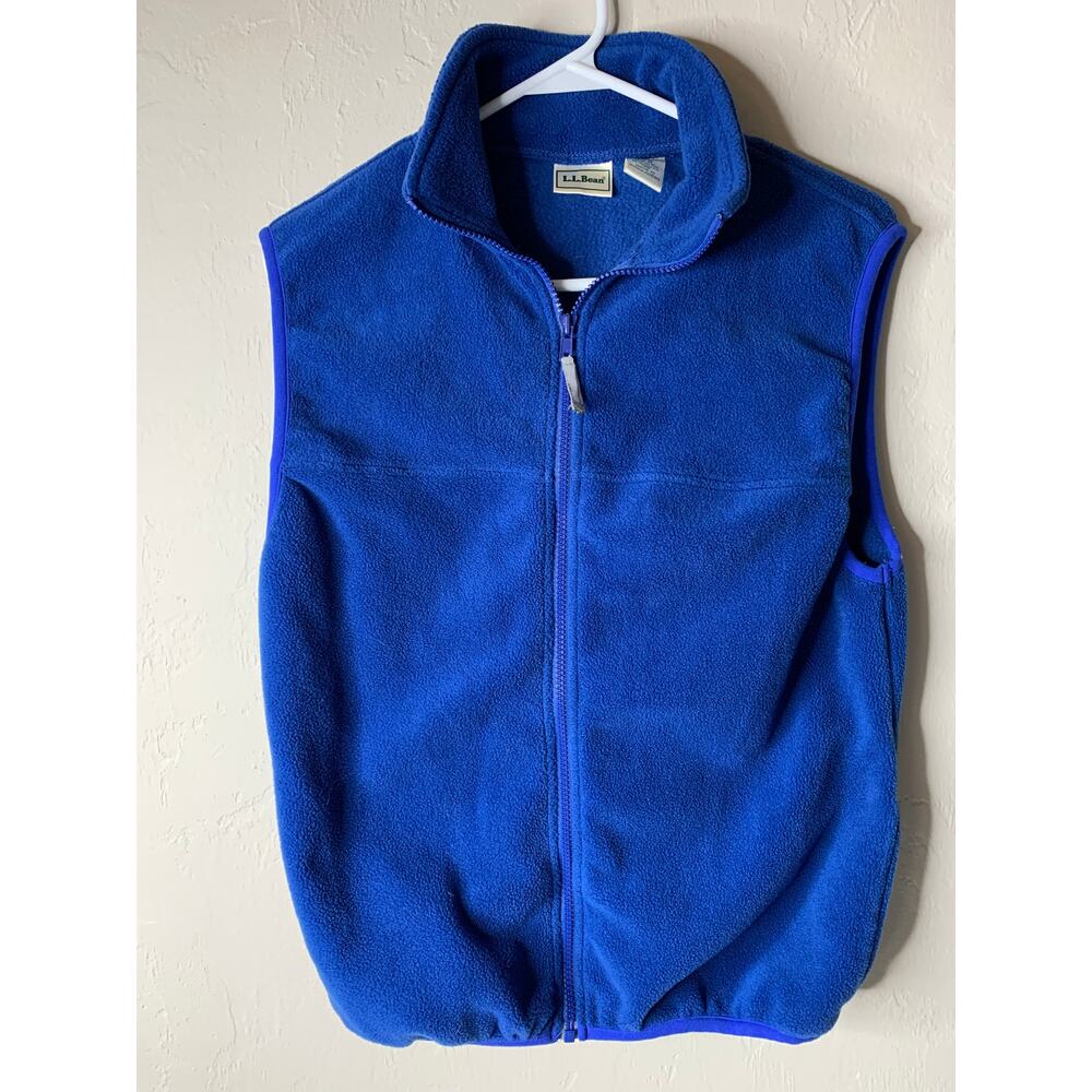 LL Bean Vintage Vest Kids L (14-16) Blue Solid Fleece Full Zip Sleeveless
